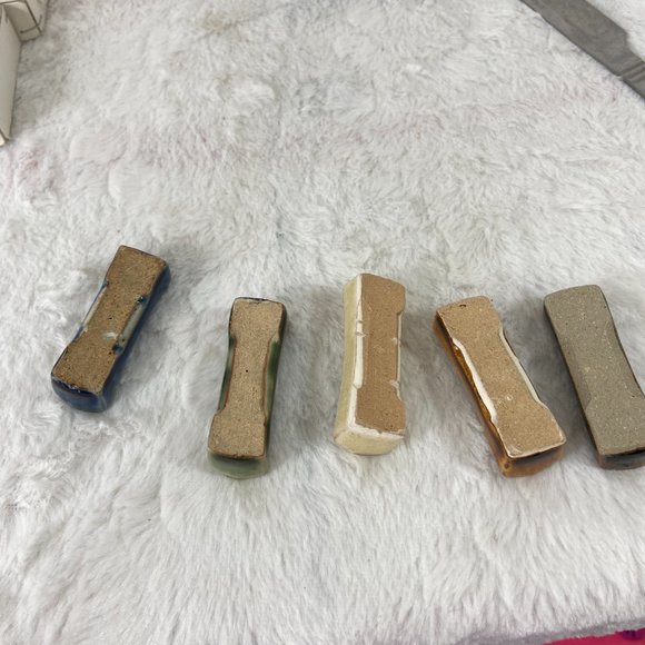 Vintage Ceramic Pottery Knife Rest Set of 5 Multi Color 1950's - Picture 7 of 10